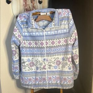 Alfred Dunner women’s Patterned Fleece Jacket - Blue, Purple, Gray